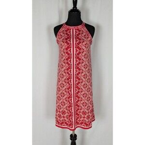 Max Studio Dress S Red Medallion Print A Line Halter Neck Strappy Back Summer